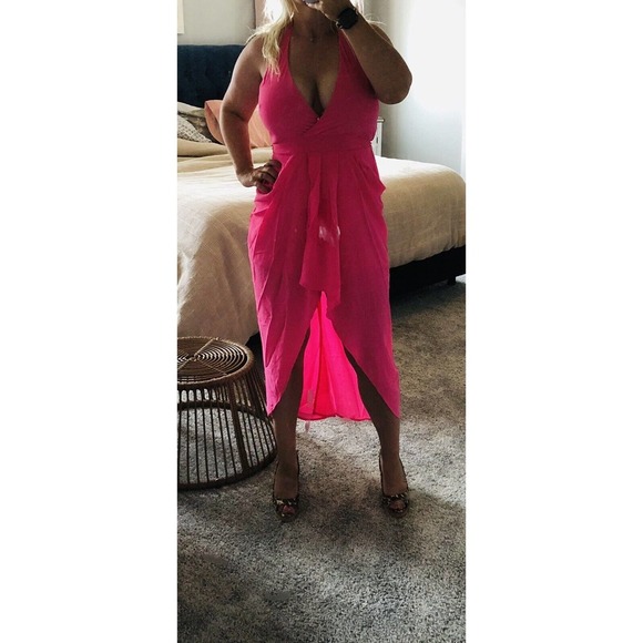 CY Hot Pink Sexy Island Halter Dress New V-Neck - Picture 3 of 4